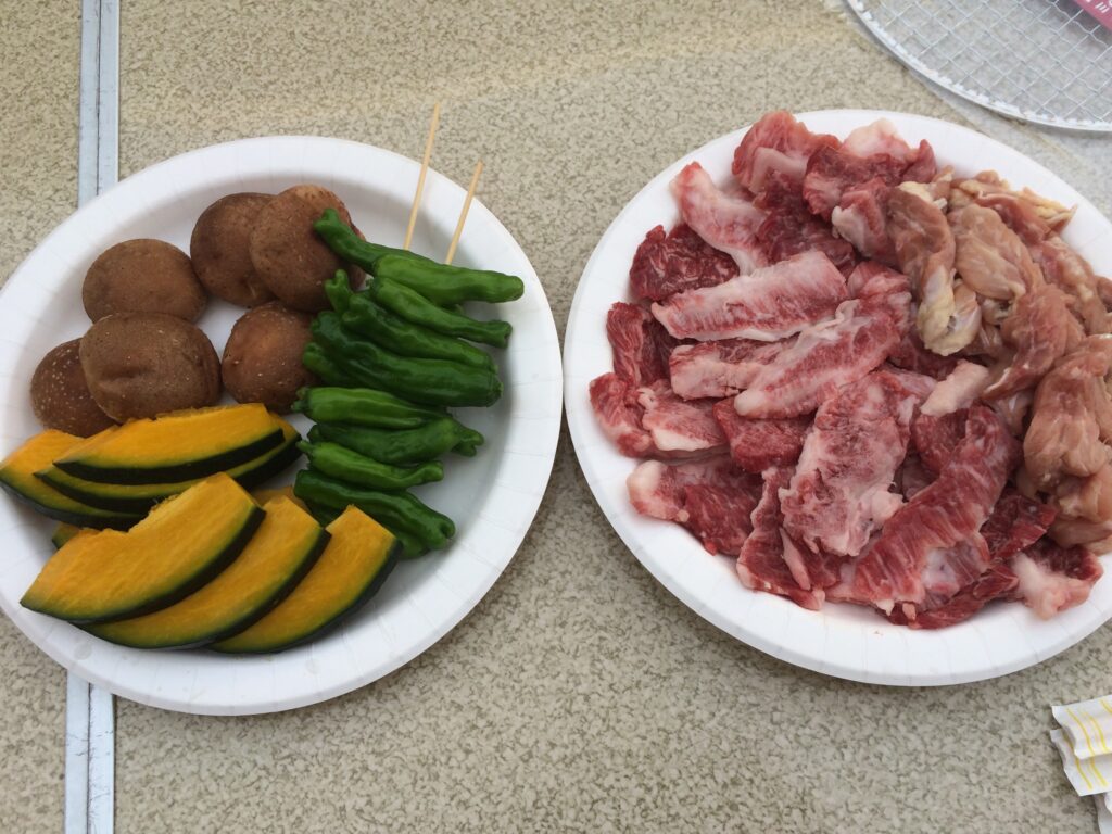 ＢＢＱの野菜と肉